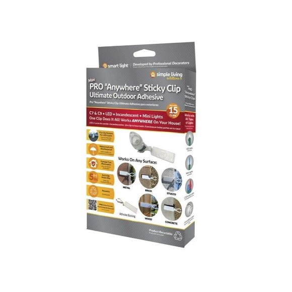 Simple Living Max Pro Anywhere Sticky Clip Outdoor Light Adhesive 15 Clips NEW - Picture 3 of 7